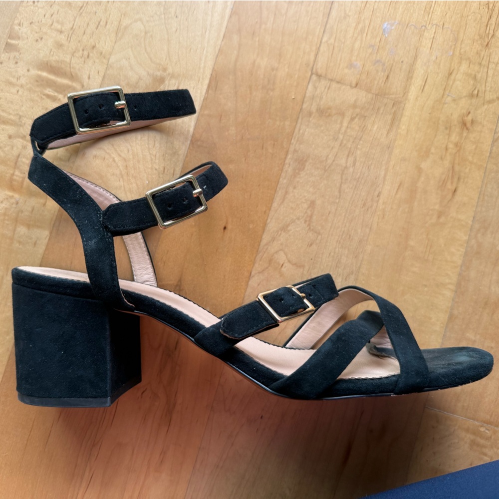 J.Crew Black Suede Black Strappy Block Heels